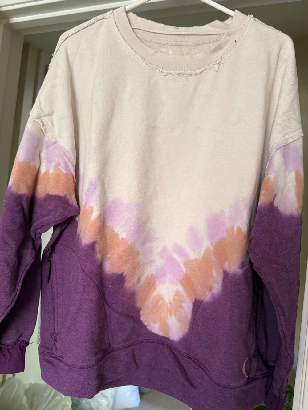 Free People Tie-Dye oversized Pullover Crewneck Sweatshirt- Purple/Cream/Peach